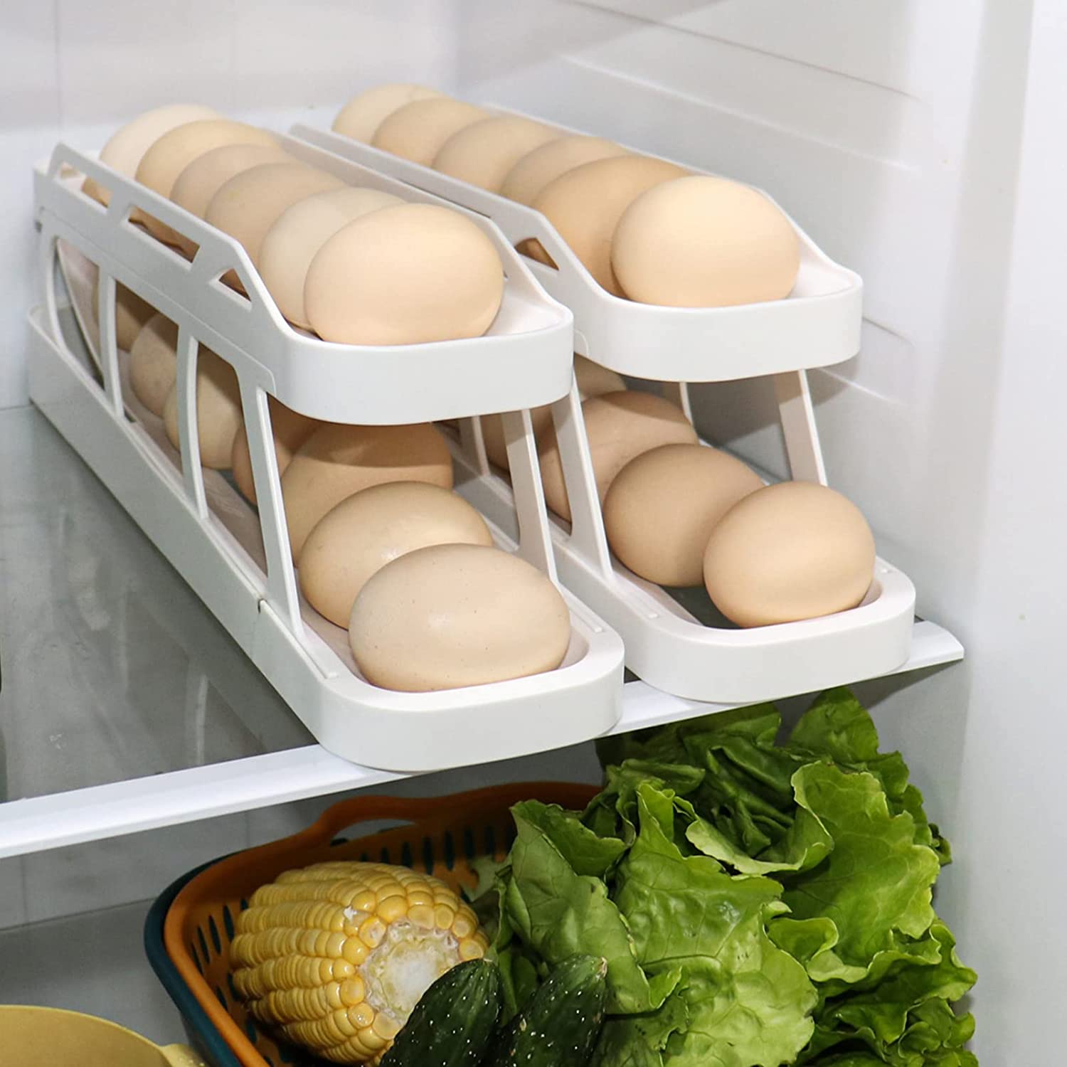 2 Tier Rolling Egg Dispenser, Space-Saving, Durable, Storage Container for  Fridge, Pantry, Holds 12-14 Eggs, Gravity-Fed Design - Shopmart